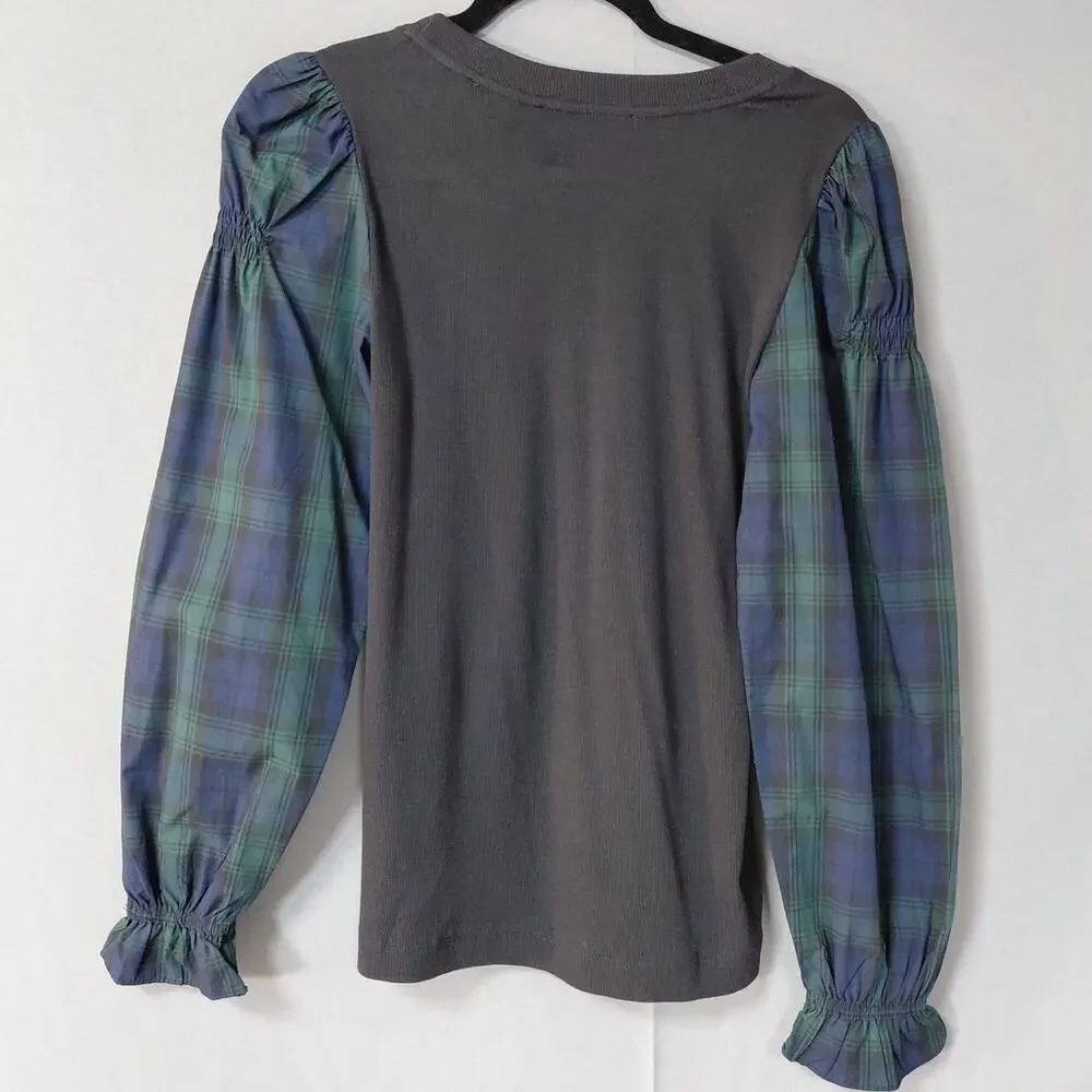 NWT Loft Gray Colorblock Stretch Top Women Size XS